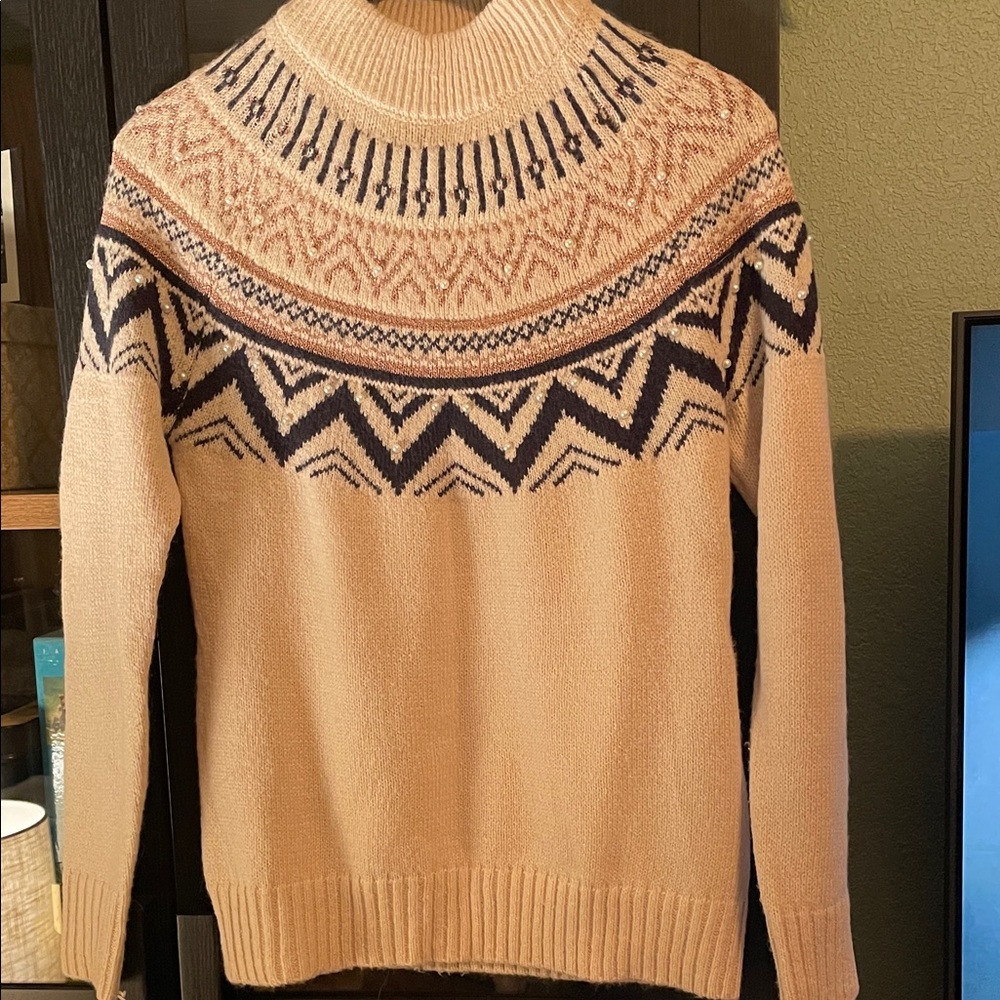 Maurices Cream and Navy Crewneck Sweater